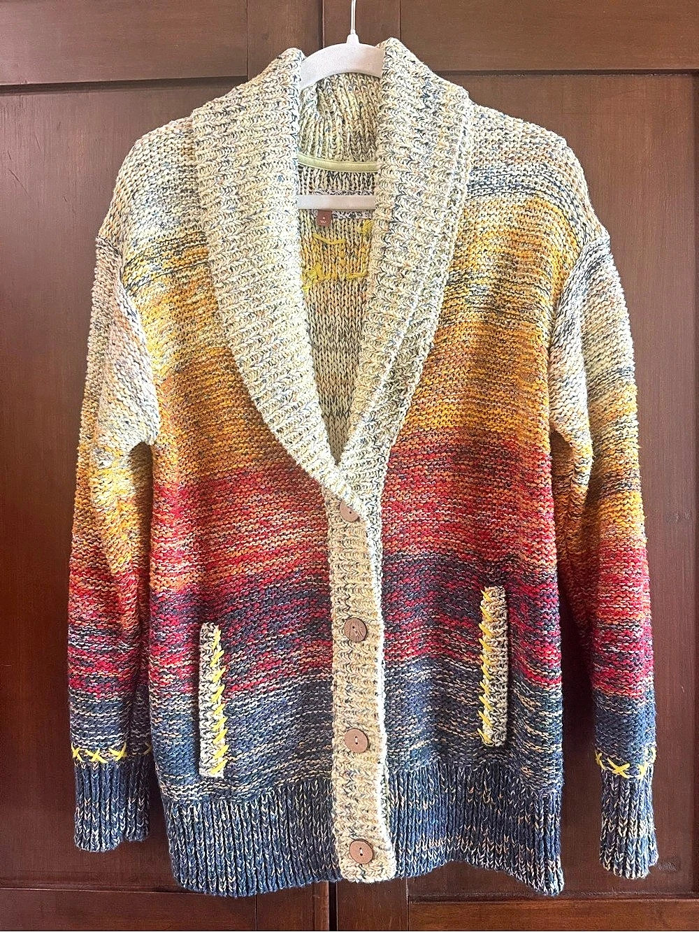 Pilcro Sunset Embroidered Cardigan Color Block Medium